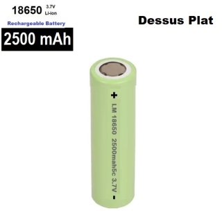 Pile Rechargeable 3.7V 18650 2500 mAh Dessus plat (Pôle positif Plat)