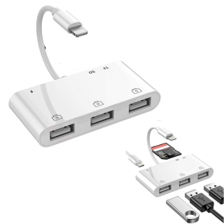 Adaptateur Lightning pour appareil photo avec 3 USB + lecteur de carte SD/TF + Port de charge Lightning 8 pin