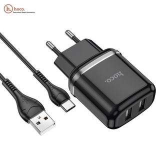 Chargeur HOCO 12W avec 2 ports USB et câble Type C