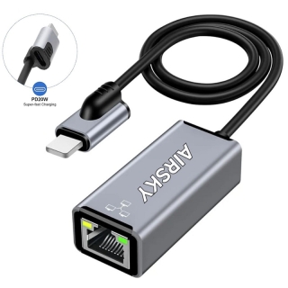 Adaptateur Lightning vers Ethernet RJ45 / 100 Mbit/s avec Port de Charge PD20W pour iPhone/iPad