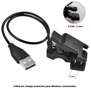 Câble de Charge Universel 2 PIN / 3 mm pour Montres Connectées