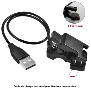 Câble de Charge Universel 2 PIN / 4 mm pour Montres Connectées