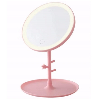 Miroir de maquillage lumineux à 25 LED, 3 couleurs d'éclairage et luminosité réglable - Rose