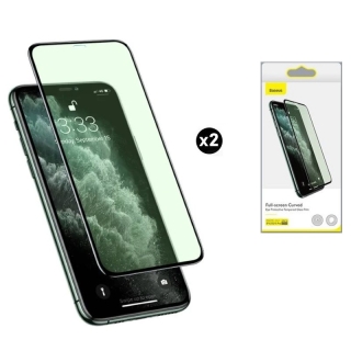 2 Verres trempés incurvés pour iPhone XS Baseus, Couverture intégrale, Anti-lumière bleue nocive
