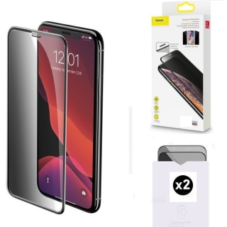 Lot de 2 Glass Fumé pour iPhone 11/XR Baseus Anti-Espion, Avec Kit d'installation facile