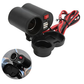 Chargeur allume-cigare double alimentation 12-45 V pour moto avec support pour guidon