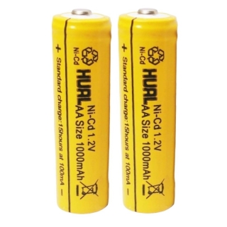 2 Piles Rechargeables Ni-Cd AA 1.2V 1000 mAh (Cycles de vie jusqu'à 1200 fois)