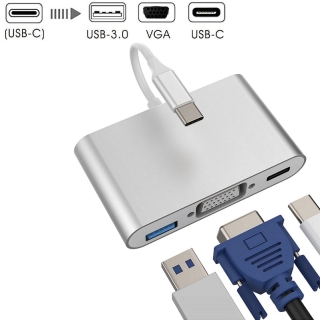 Adaptateur 3 En 1 Type C Vers USB 3.0/VGA/USB-C PD