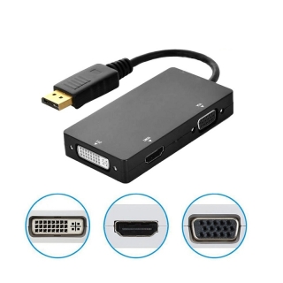 Câble adaptateur Displayport DP vers HDMI / DVI / VGA mâle vers femelle 3 en 1