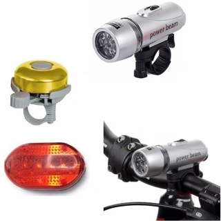 Kit d'éclairage LED pour vélo avec sonnette - phare avant et feu arrière de sécurité