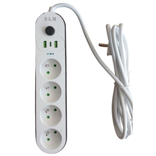 Multiprise avec 4 Prises & 2 Ports USB & Port USB-C