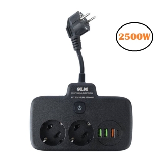 Multiprise avec Interrupteur 2500W, 10A avec 2 Voies, 3 USB & 1 Type-C