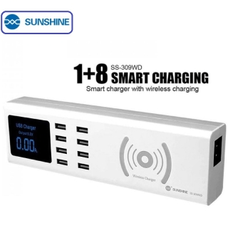 SUNSHINE Station de Charge USB à 8 Ports avec Chargeur sans fi QI 10W