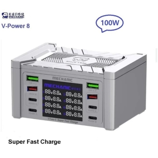 Station de Charge Ultra Rapide 100W à 8 Ports, MECHANIC V-Power avec affichage numérique