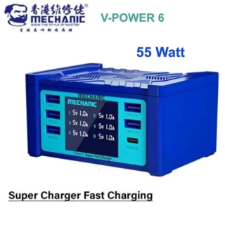 Station de Charge Ultra Rapide 55W à 6 Ports MECHANIC V-Power 6, avec affichage numérique