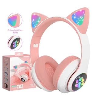 Casque Bluetooth avec oreilles de chat lumineuses RGB - Rose
