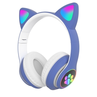 Casque Bluetooth avec oreilles de chat lumineuses RGB - Bleu