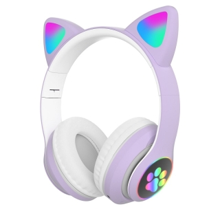 Casque Bluetooth avec oreilles de chat lumineuses RGB - Violet