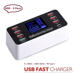 Station de charge rapide 60W à 8 Ports et affichage numérique