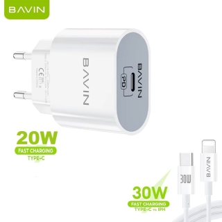 Mini Chargeur Rapide USB-C PD 20W BAVIN avec Câble pour iPhone 30W