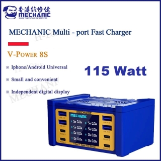 Station de charge ultra rapide 115W Mechanic V Power 8S (8 Ports : 4 X USB-A + 4 X PD)