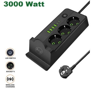 Multiprise 3000W avec Chargeur Sans Fil Qi + 4 Voies + 4 Ports USB-A + 2 Ports USB-C