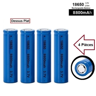 Lot de 4 Piles Rechargeables 3.7V 18650 8800mAh Dessus Plat