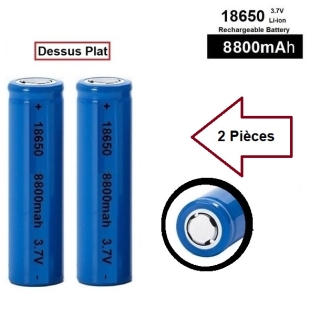 Lot de 2 Piles Rechargeables 3.7V 18650 8800mAh Dessus Plat