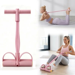 Bande de Résistance Musculation 4 Tubes avec Pédale - Rose