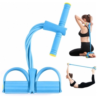 Bande de Résistance Musculation 4 Tubes avec Pédale - Bleu