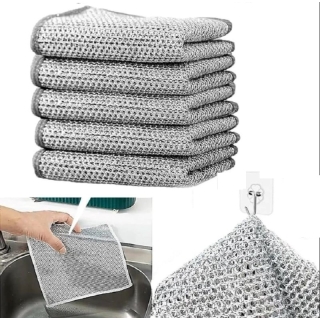 Lot de 5 Chiffons à vaisselle double couche en fil d'acier