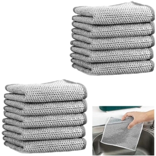 Lot de 10 Chiffons à vaisselle double couche en fil d'acier