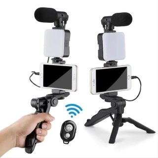 Kit d'enregistrement vidéo pour smartphone avec trépied, microphone & éclairage LED