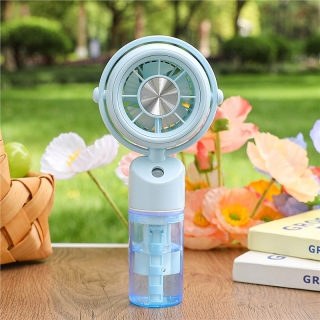 Mini ventilateur brumisateur rafraîchissant, 3 vitesses et rechargeable - Bleu