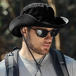 Chapeau d'été à large bord résistant aux UV pour homme, de pêche en plein air, imperméable, séchage rapide Noir