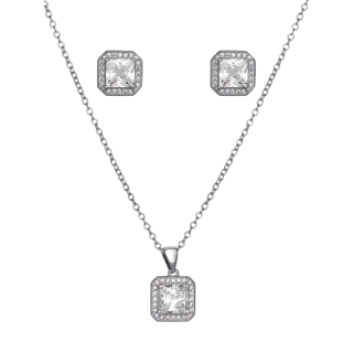 Ensemble boucles d'oreilles et pendentif carré cubique pour femme