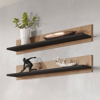 Duo D’étagère En L Marbré Effet Bois (80x18x14)