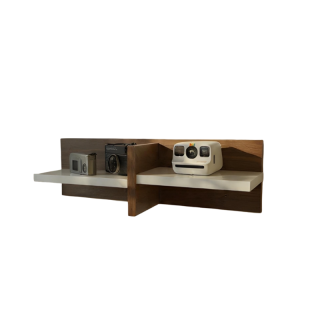 Étagère murale double plateau Blanc-Boisé (58x14x15)