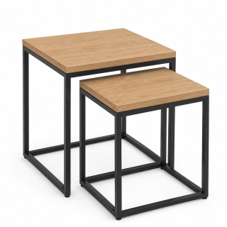 Table gigones cubic piétement métalique noir plateaux stratifié effet bois