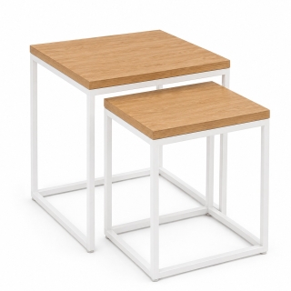 Table gigones cubic piétement métalique blanc plateaux stratifié effet bois