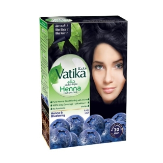 Vatika Henna Coloration Cheveux Myrtille Bleu Noir 1.1 Pack de 6x10g