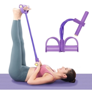 Bande de résistance à 4 tubes et 2 pédales - Mauve