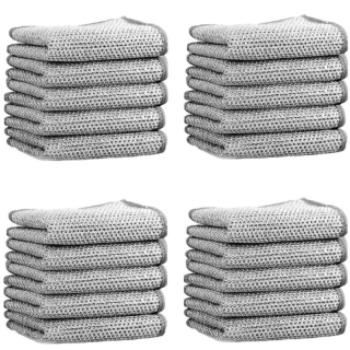 Lot de 20 Chiffons à vaisselle double couche en fil d'argent