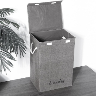 Panier à linge pliable 90L avec couvercle et poignées, idéal pour la chambre et la salle de bain - Gris