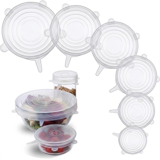 Couvercles en silicone transparent extensibles et réutilisables pour récipients (Lot de 6 tailles différents)