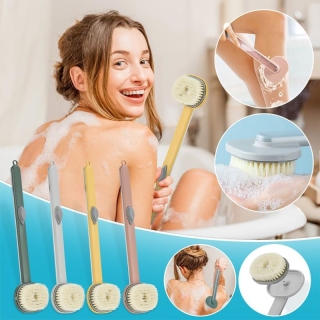 Brosse de douche massante à long manche avec distributeur de savon intégré