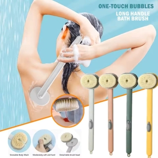 2 Brosses de douche nettoyantes à long manche avec distributeur de savon intégré