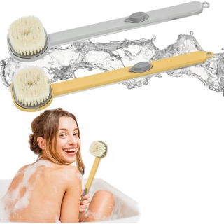 2 Brosses de douche nettoyantes à long manche avec distributeur de savon intégré