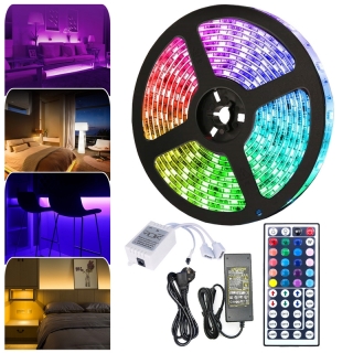 Ruban led - 5m - Étanche - 20 couleurs -4 modes -12V - Avec télécommande - RGB
