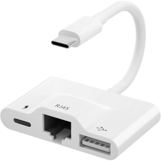 Adaptateur OTG Type-C 3 en 1 Vers Ethernet Rj45 Port USB et Port de charge Type-C Femelle